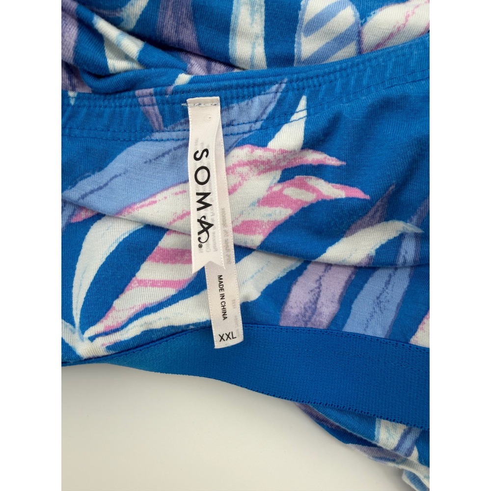 Soma Tank Dress XXL Blue Tropical Print Built In Bra Padded Sundress Stretch - Picture 3 of 8
